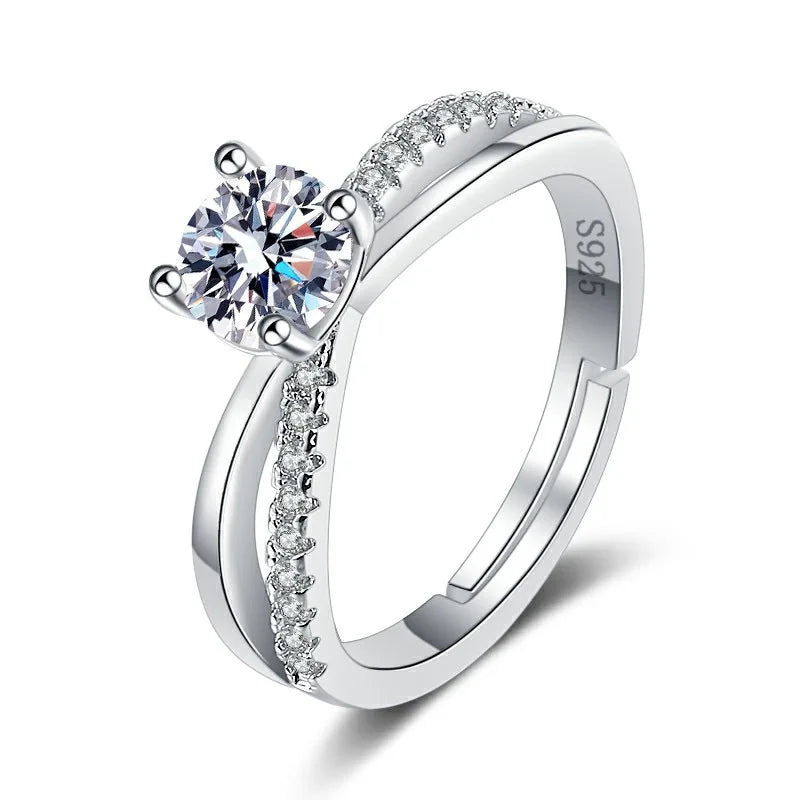 Super Brilliant 1Ct Round Shaped Diamond Moissanite Eternity Women 925 Sterling Silver  Rings for Wedding Fashion Jewelry