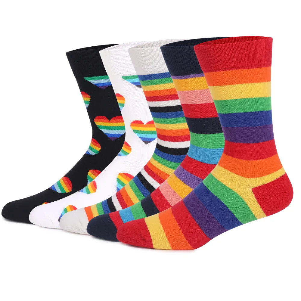 Wholesale Men Women Custom logo Cotton Socks New Fashion Crew Funny Socks rainbow Men Socks