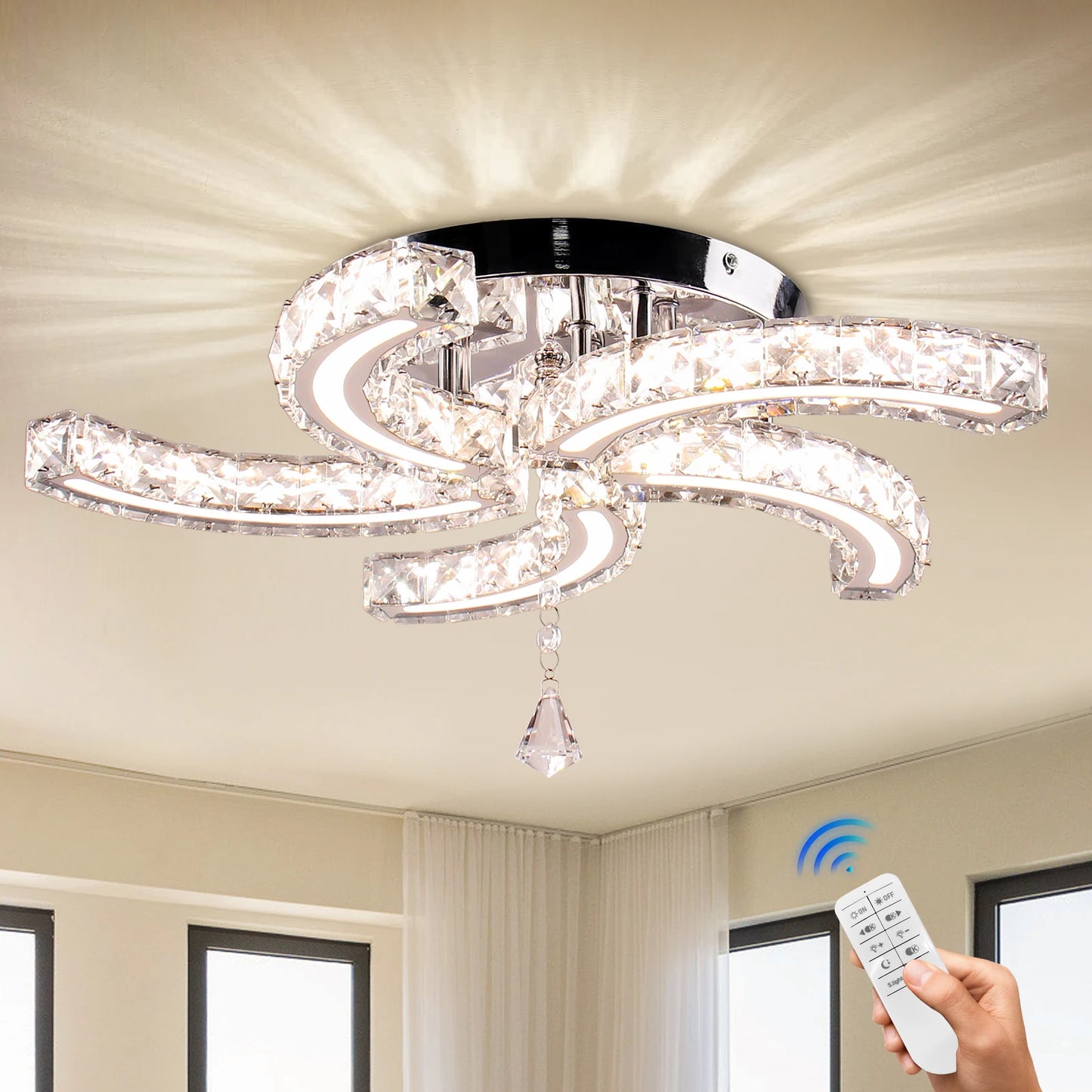 Restaurant Modern LED Chandelier Pendant Light with Crystal Cold White Light for Kitchen Island