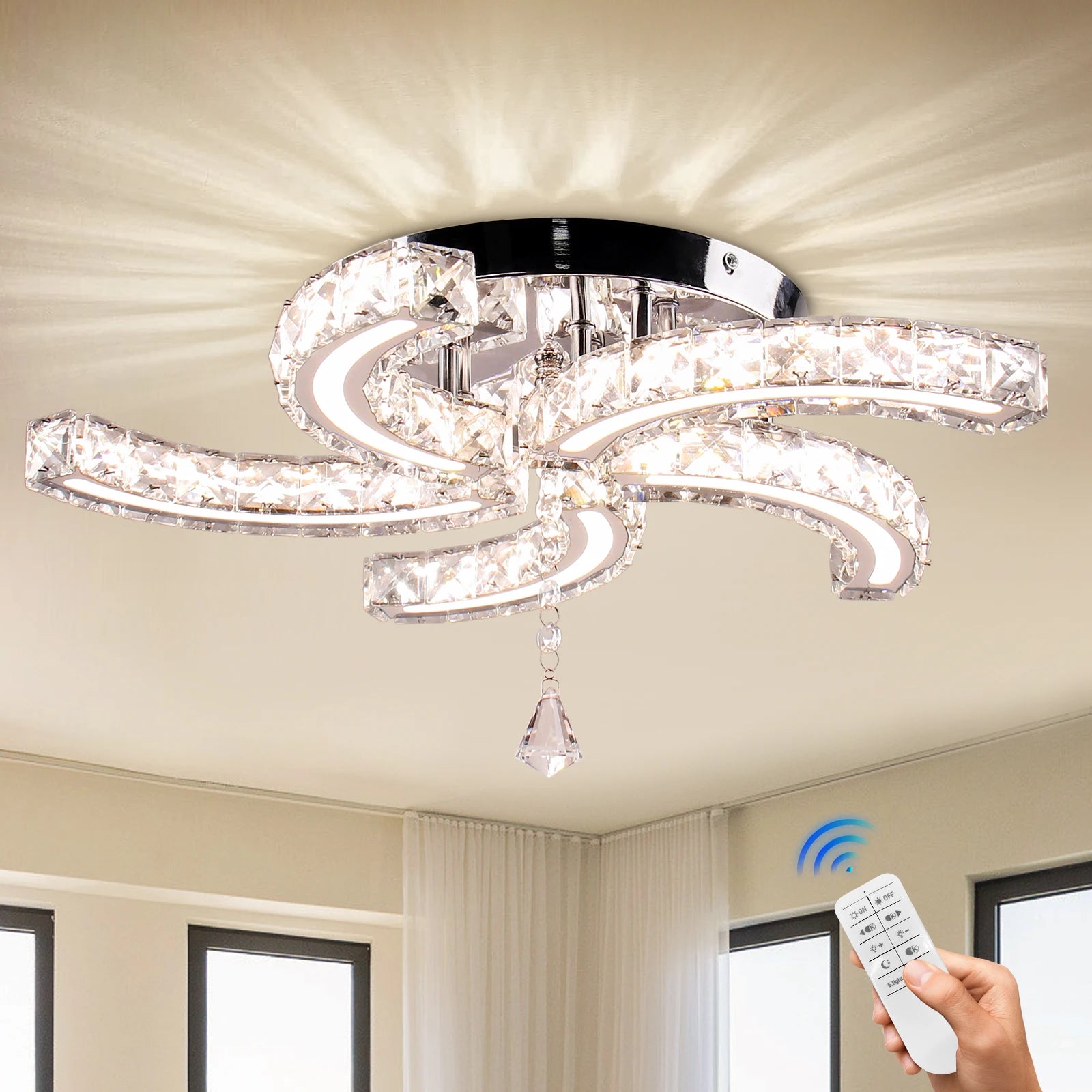 Restaurant Modern LED Chandelier Pendant Light with Crystal Cold White Light for Kitchen Island