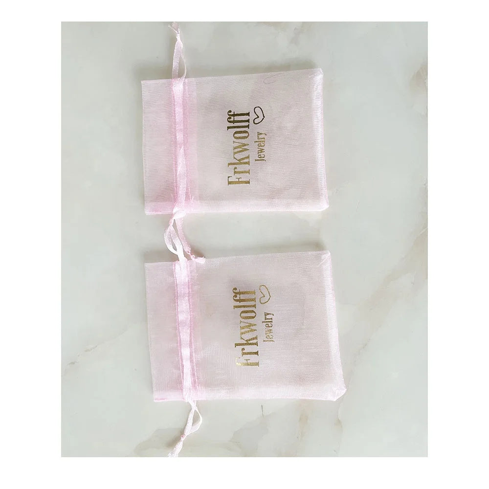 Custom Drawstring Bag pink Organza Gift Pouch Bag With Gold Foil Logo
