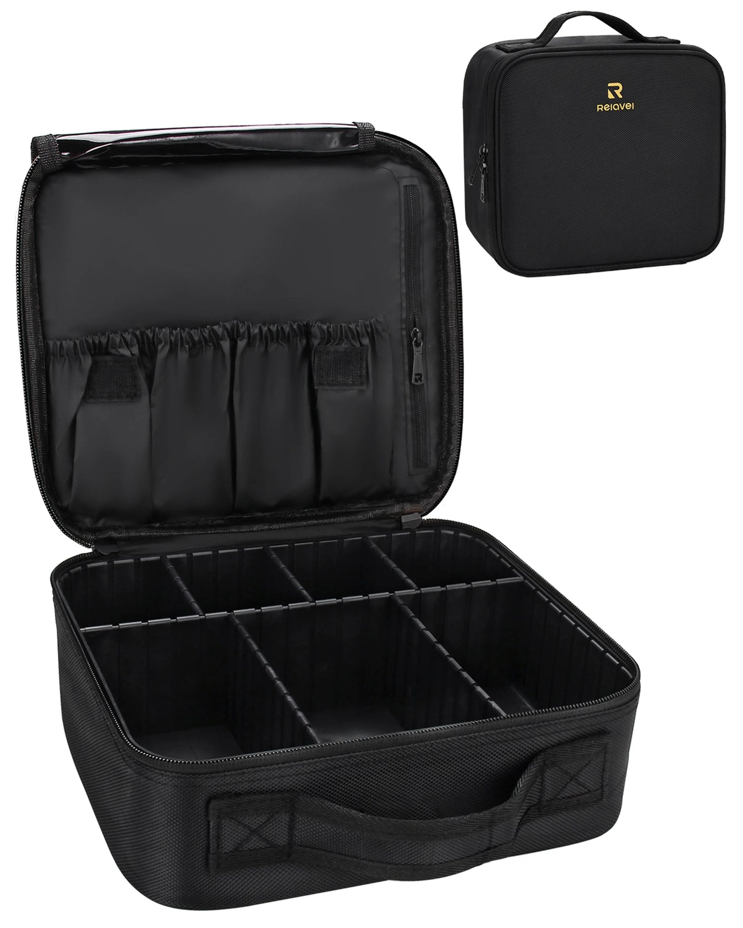 Relavel Portable Cosmetic Artist Storage Bag with Plastic Adjustable Divider Organizer Bag Makeup Travel Train Case