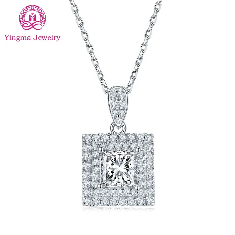 Exquisite Moissanite Jewelry Necklace Princess Cut 5.5 mm 1 Ct 925 Silver Moissanite Pendant Necklace for Women