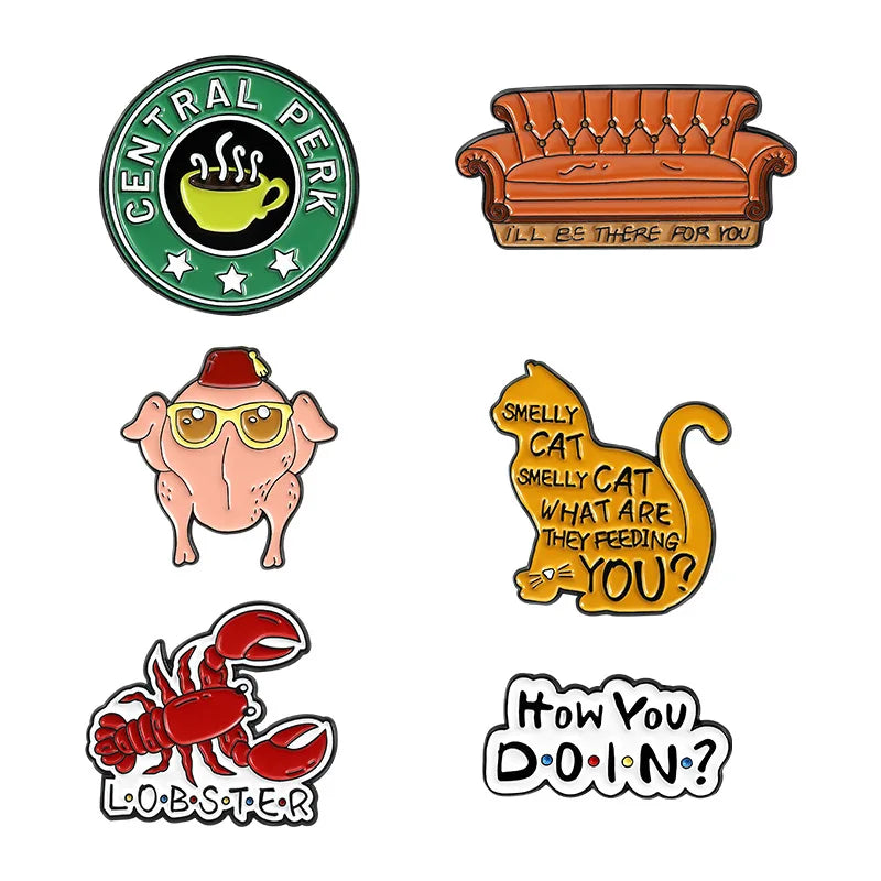 Fashion Trend Creative TV Sitcom Elements Cartoon Animal Kitten Lobster Sofa Shape Alloy Rhodium Plated Children's Gift Weddi