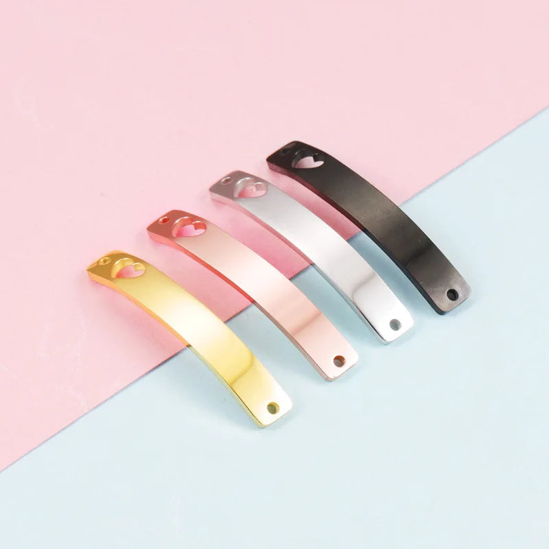 Custom Name Rainbow Curved Bar Connector Heart Bracelet Connector Stainless Steel Rectangle Blank Bracelet DIY Making
