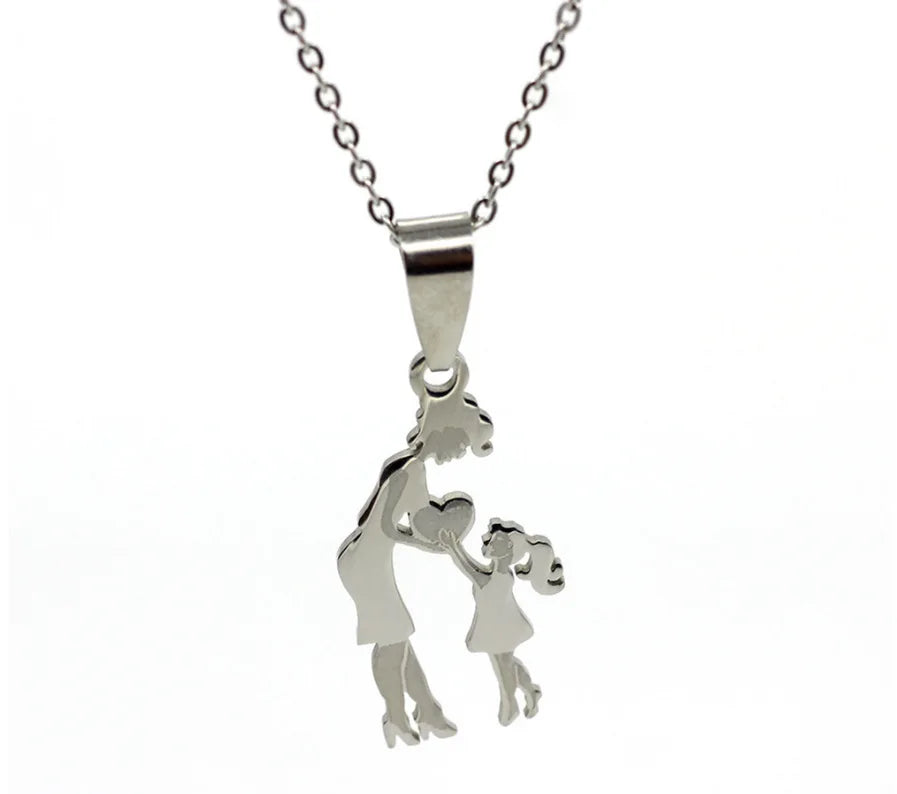 Vintage Fashion Stainless Steel Mother Daughter Pendant Necklace Mother's Day Jewelry Necklace Accessories As Mother's Day Gi