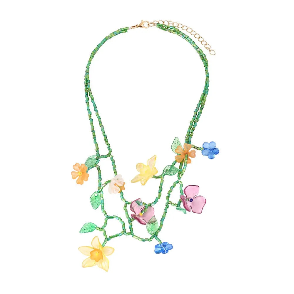 clear Simple Creative Spring Summer Creative Flower Necklace Personality Vacation Style Multi-layer Hand Weaving Daily Jewelr