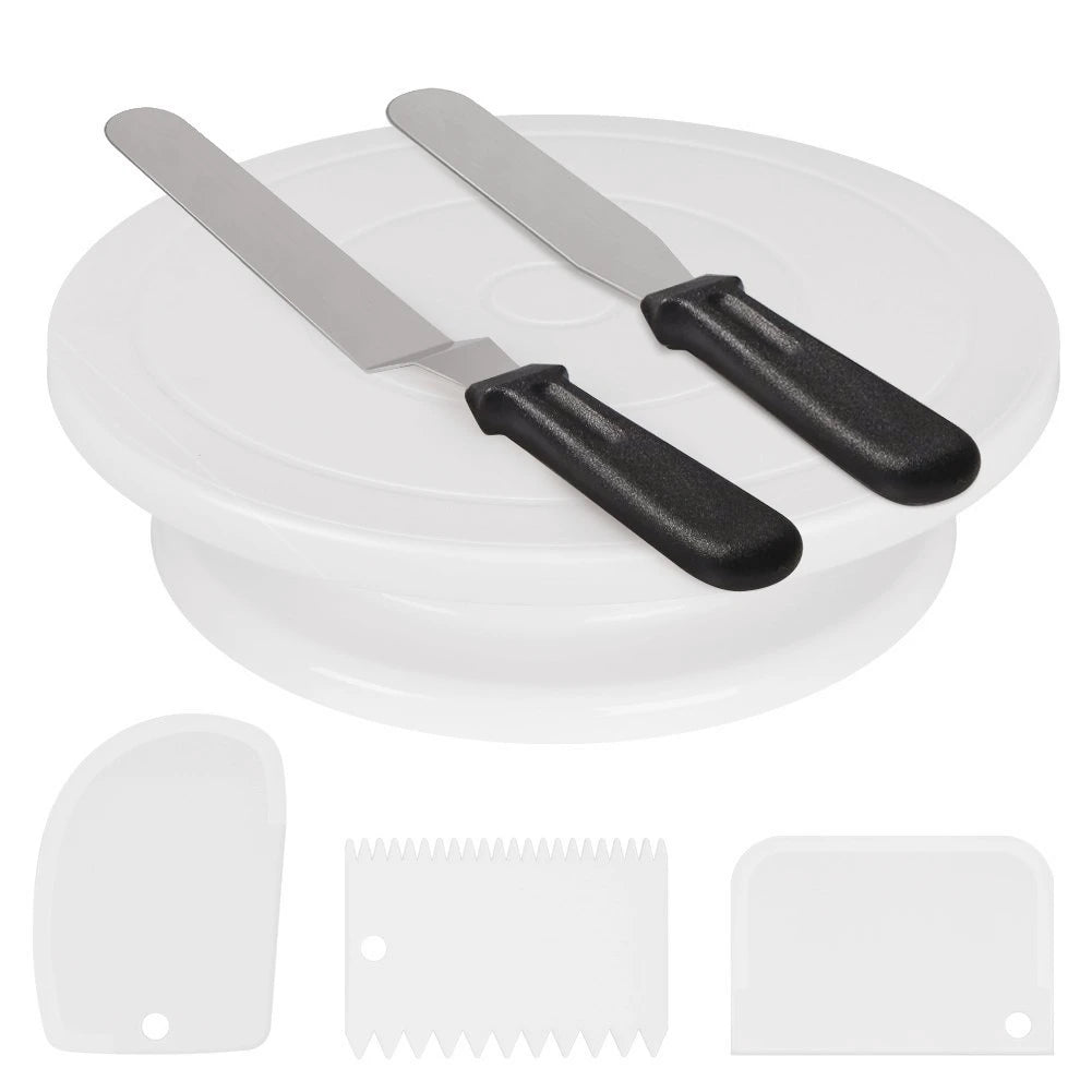 Plastic Cake Decorating Supplies Kit with Turntable Icing Piping Tips Nozzles Spatula Smoother for Premium Cake Decorations