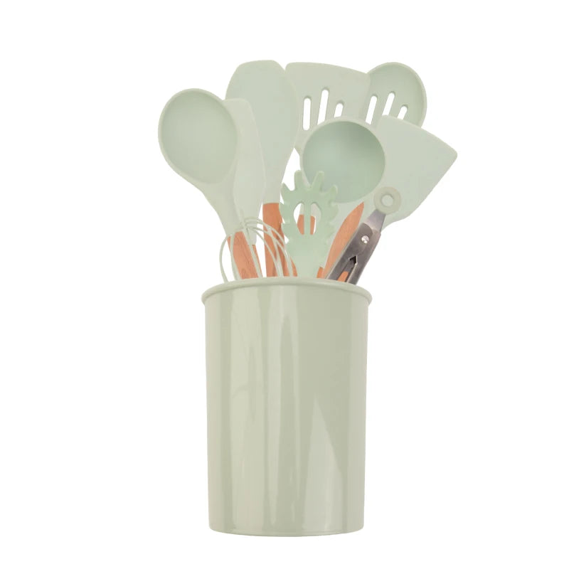 Super September 12 Pieces in 1 Set Kitchen Gadgets Tools Kitchenware Spatula Silicone Home Kitchen Tools Set With Wooden Hand