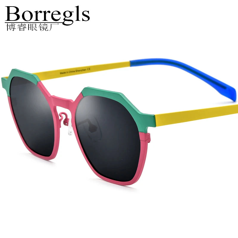 Borregls Colorful Titanium Sunglasses Men Vintage Polygon Fashion Women 2025 Retro Designer Polarized UV400 Sun Glasses 18581