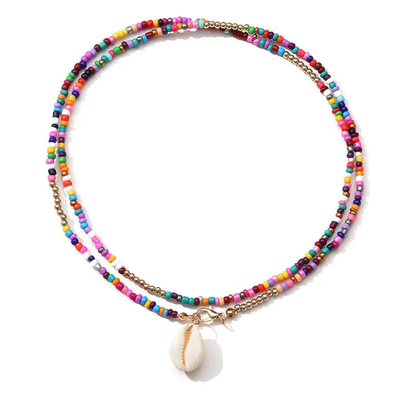 Cheapest Bohemian Colorful Seed Bead Shell Choker Necklace Puka Shell Choker Necklace Cowrie Shell Necklace for Women and Gir