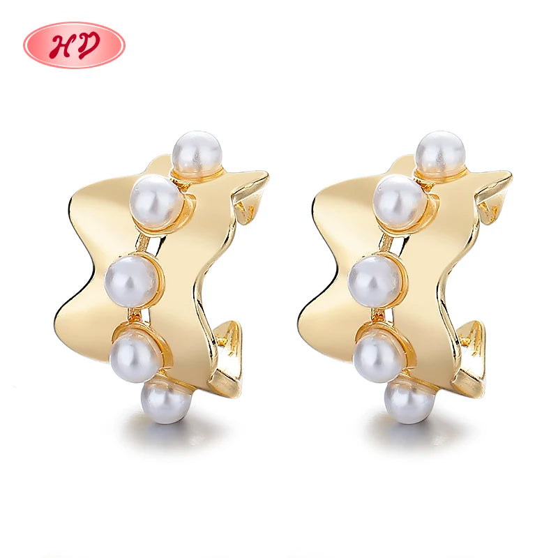 Joyeria Earrings Clips With Pearls Copper Alloy Clip on Hoop Earrings Non Piercing 18K Gold Plated Clip Earrings Moissanite