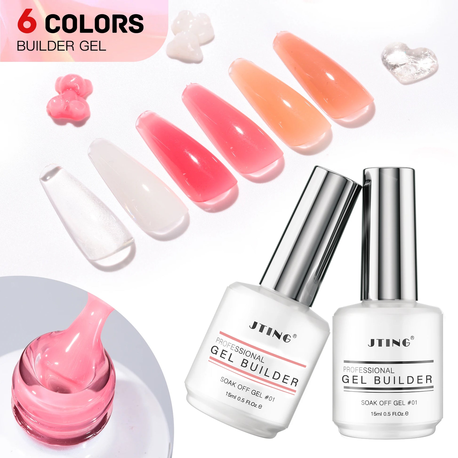 JTING High Quality 6colors Biab Gel Builder Soak Off Nail Extension Gel Builder for Nail Art Private Brand Custom Nail Suppli