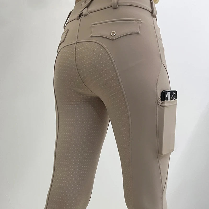 Hot Selling Button Riding Breeches Silicone Horse Leggings Equestrian Clothing Customized Logo Horse Riding Tights With Pocke