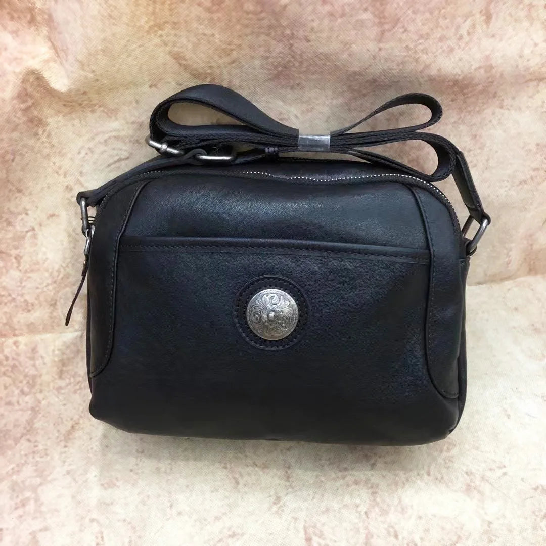 Andong Genuine Cow Leather Messenger Crossbody Bags for Men Retro Work Handbag Fashion Multifunctional Shoulder Sling Bag 204