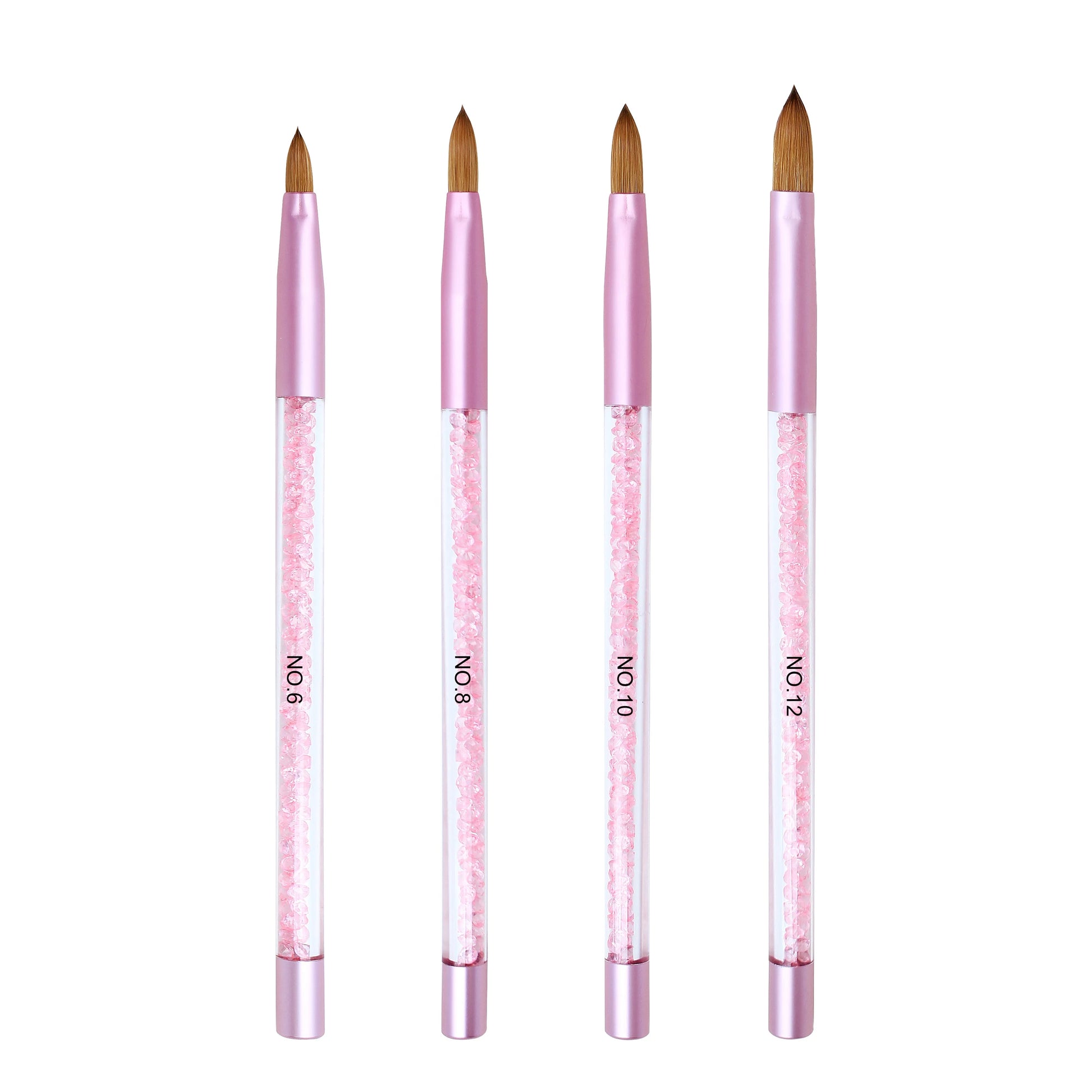 Professional Custom Crimped & Round 100% Pure Kolinsky Acrylic Nail Brush with Pink Rhinestone Kolinsky 3D Brush for Manicure