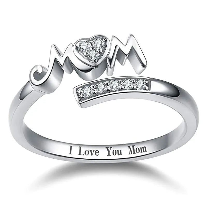 CAOSHI Exquisite Mom Rings Silver Color Caved Letter I Love You Mom Delicate Birthday Gift for Mother Fashion Women Jewelry