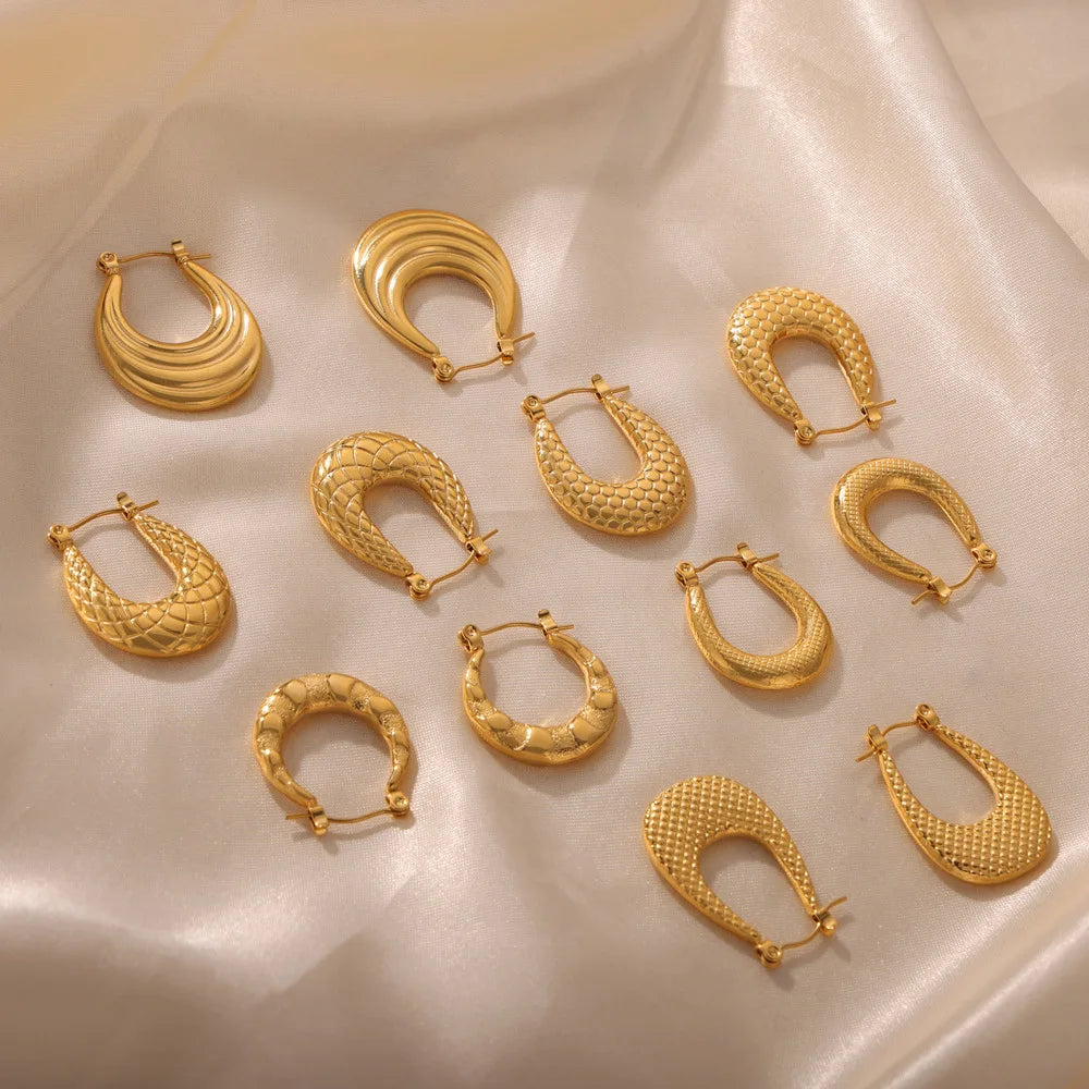 French Style 12 Niche Designs Female Earring Titanium Steel 18k U-Shaped Texture Hoop Earrings Earrings Wholesale Bulk