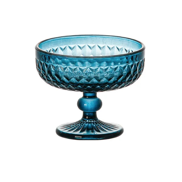 Factory Pressed White Blue Goblets Vintage Colored Bowl Wine Cups Diamond Glasses Colored Glass Ice Cream Cup Cocktail Glass