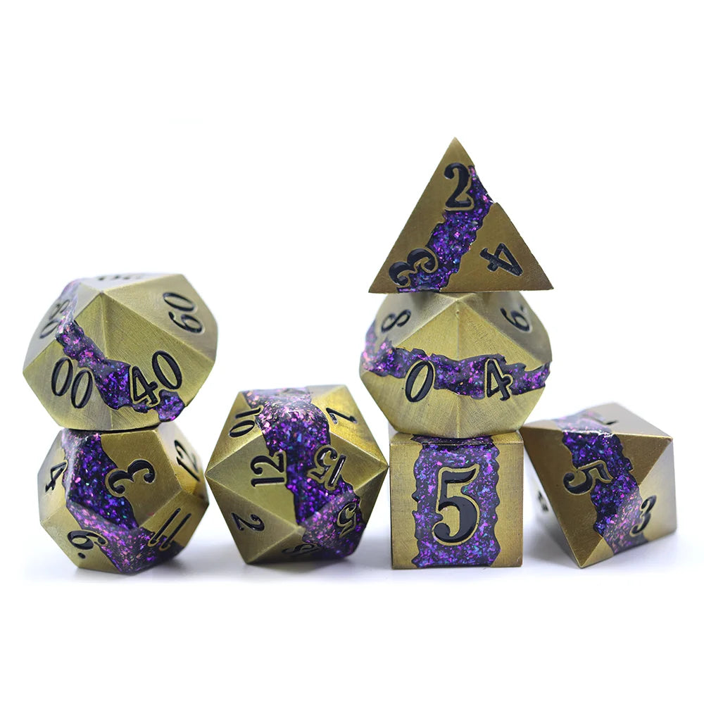 Hot Sale New  D&d Dice Polyhedron Dice Dungeons and Dragons Custom Metal Stripe Rpg Dnd Dice Set