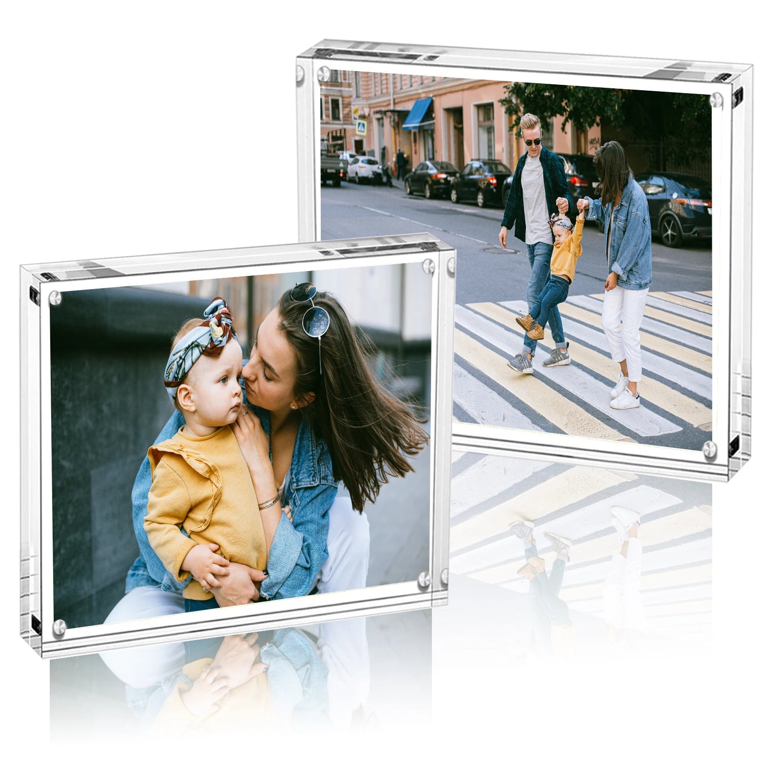 Free Stand Clear Mini Acrylic Cylinder Picture Frame Double Sided Magnet Gift Small Photo Frame Desktop Display