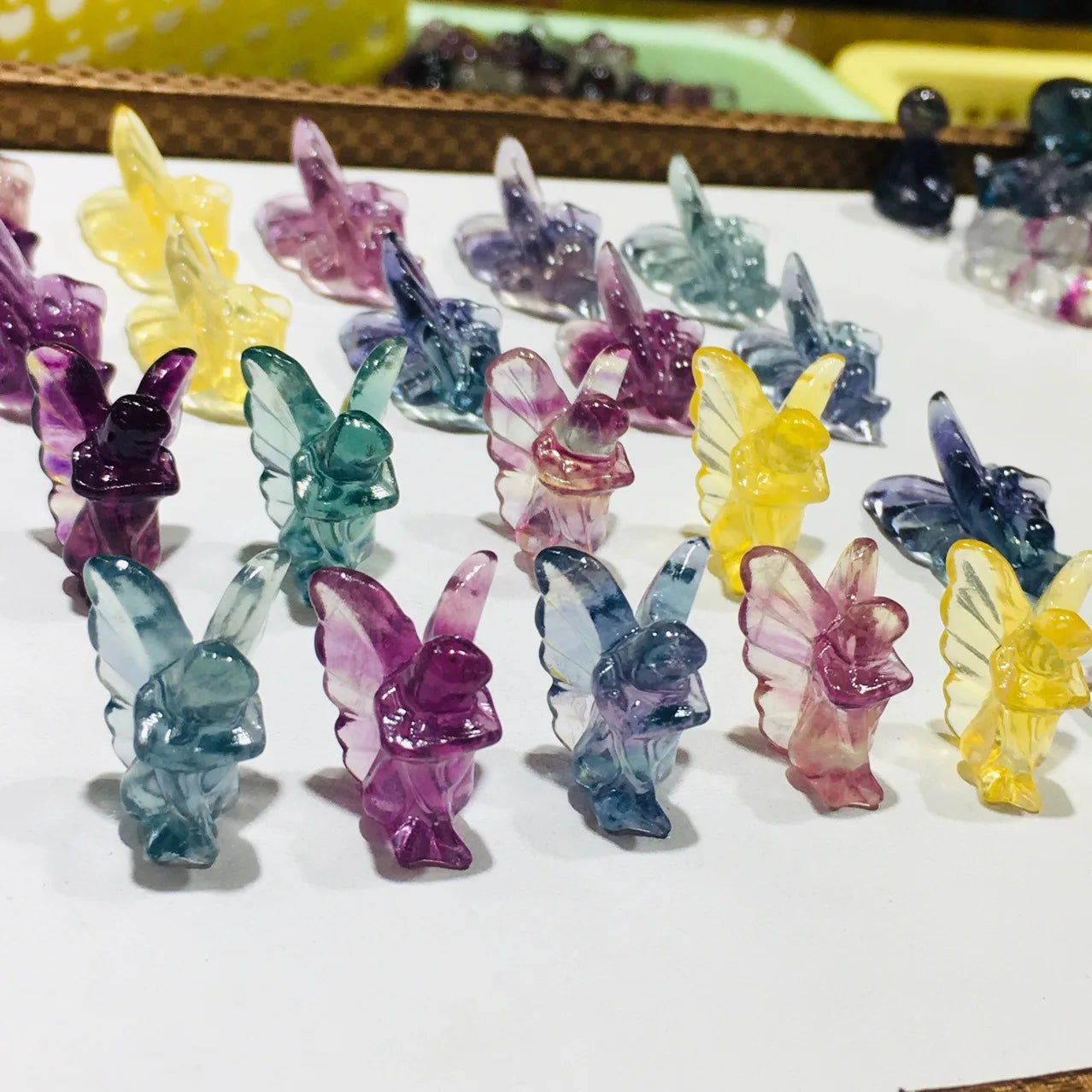 Beautiful Natural 0.5 Inch Healing Crystal Butterfly Fairy Stone Mini Fluorite Carving Ornament Decoration