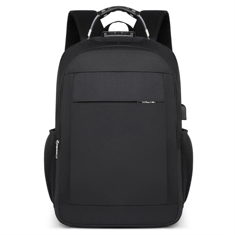 Unisex 2025 Black Roll Top Backpack Waterproof Student 15.6 Laptop Bag with USB Charging Port and Zipper Closure