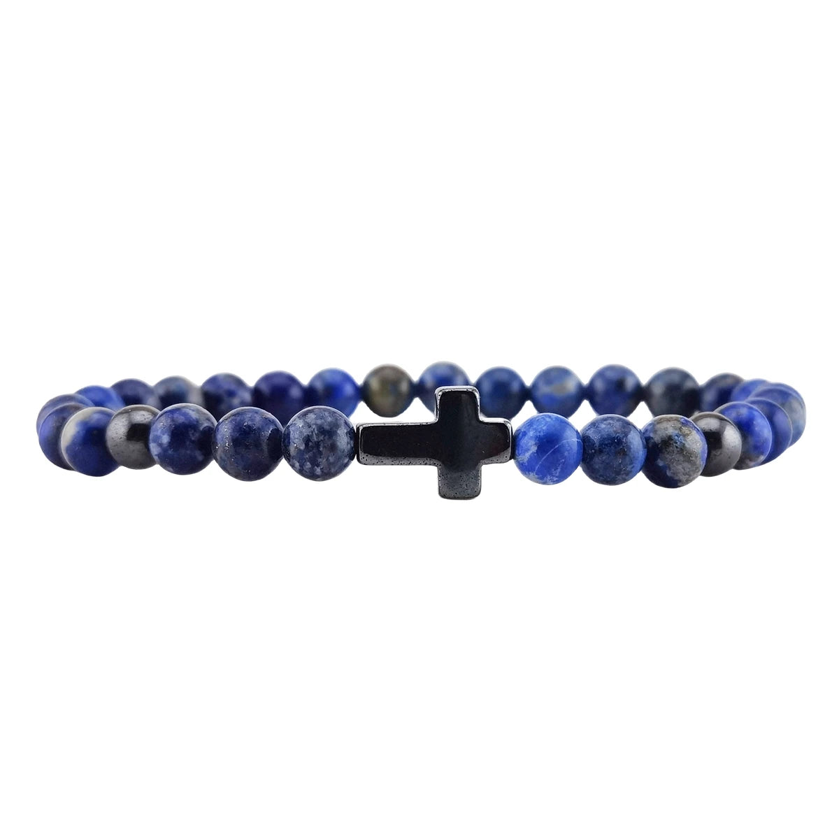 6MM Beads Natural Gemstone Cross Elastic Bracelet Personalized Religion Stone Beaded Bracelets for Women Vintage Party Jewelr