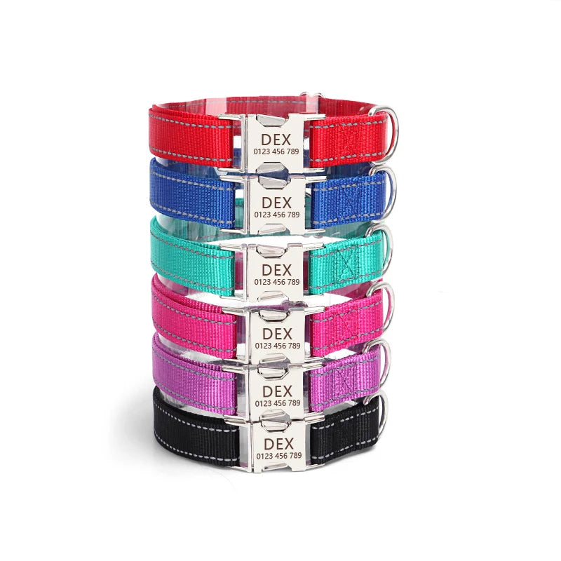 Glow Castle Custom Designer Reflective Solid Nylon Dog Collar Ribbons Quick Release Luxury Metal Buckle Illuminated Lights fo