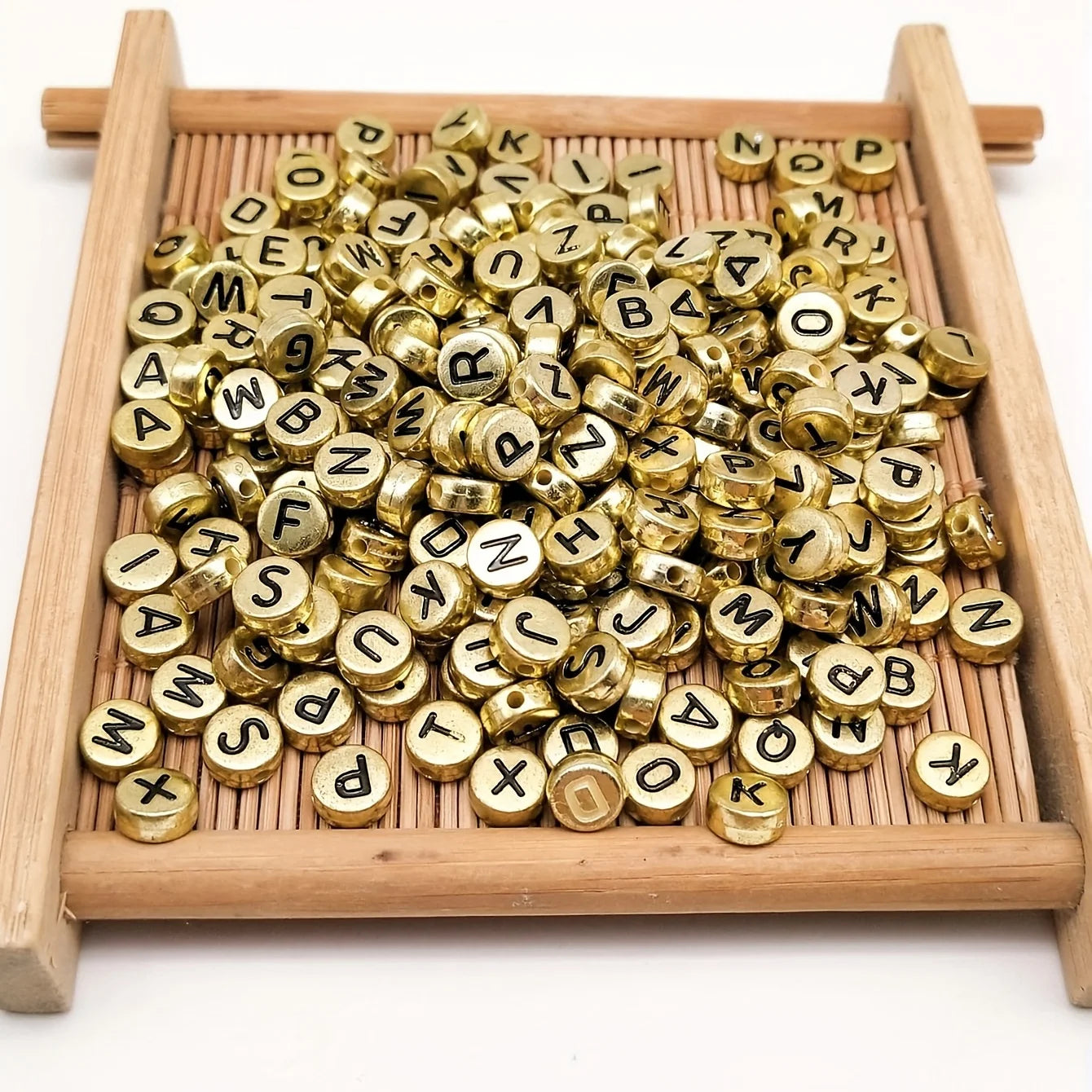 CHANGAO CA29 1000Pcs/bag Acrylic Round Mixed Color Golden Letter Beads DIY Name Necklace Bracelet Making Kit Supplies