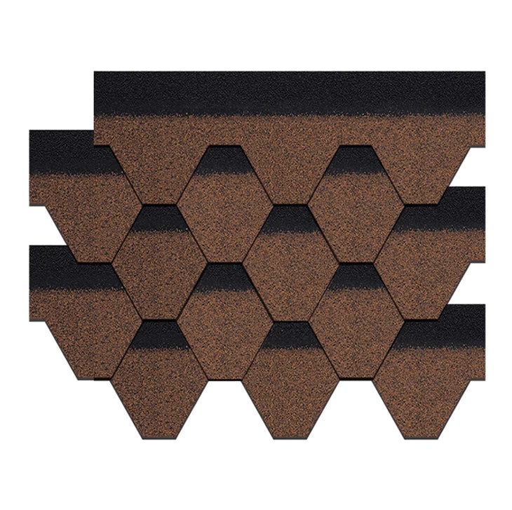 Manufacture Custom Low Price Asphalt Shingle Roof Tile Brown Color Mosaic Hexagonal Type Shingles Sheet for Zimbabwe