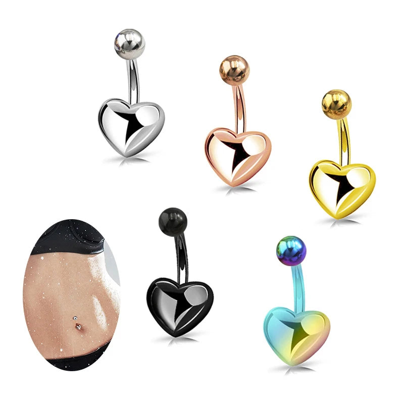Surgical Stainless Steel High Polished External Threaded Navel Ring Piercing Jewelry Curved Barbell Heart Shape Belly Rings S