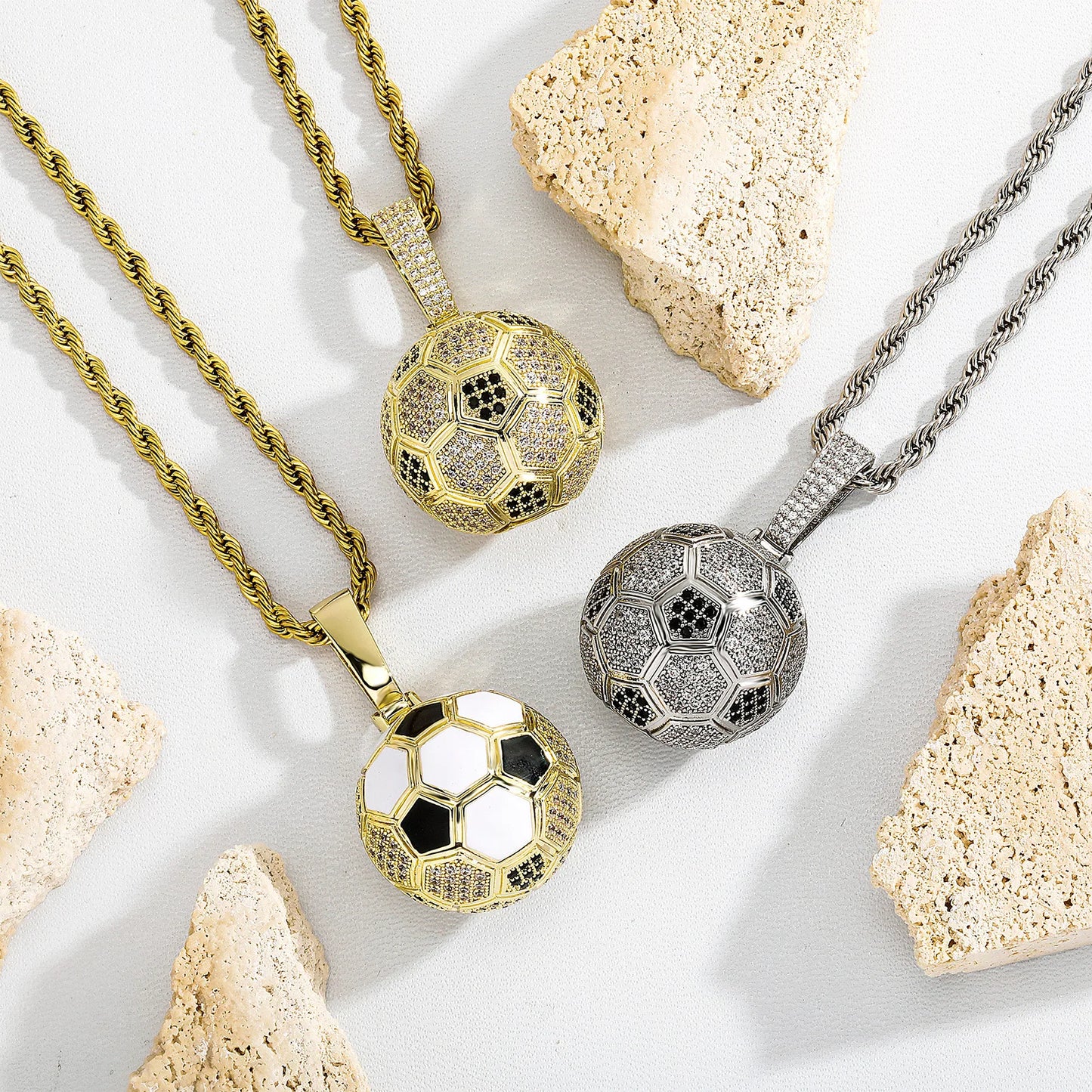 Top Icy Full Diamond Football Pendants Fashion Jewelry Necklaces Brass 18K Gold Plated Ice Out Hip Hop Jewelry