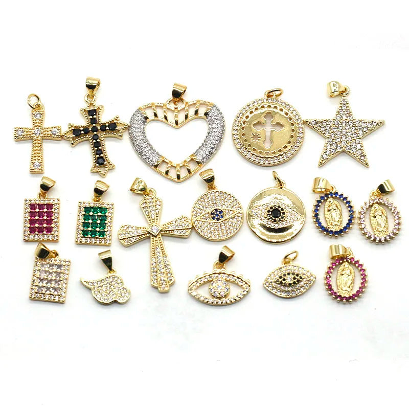 Wholesale Fashion Jewelry Clad Copper Micromosaic Zircon Pendant Necklace Connector