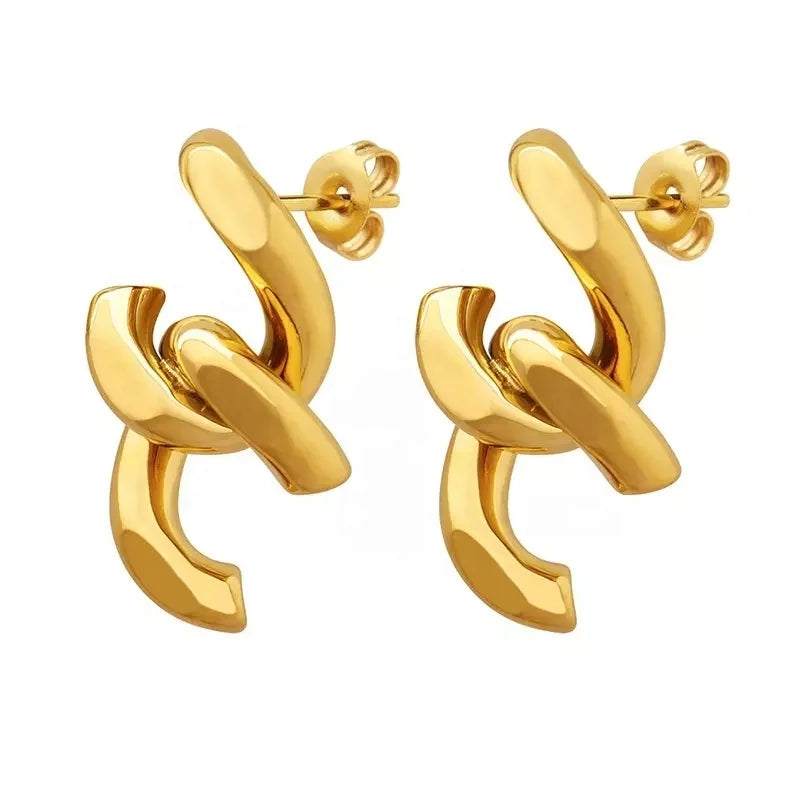 18K Gold Plated Stainless Steel Classic Chain Stud Earrings for Women-Wedding Engagement Party Drop Shipping