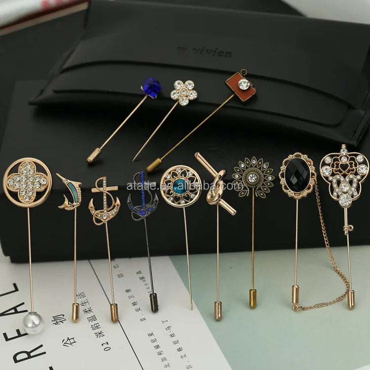 Men's Advanced Retro Golden Anchor Flower Brooch Pins Metal Jewelry Stylish Brooches Collar Breastpin Pin Men's Suit Dressup