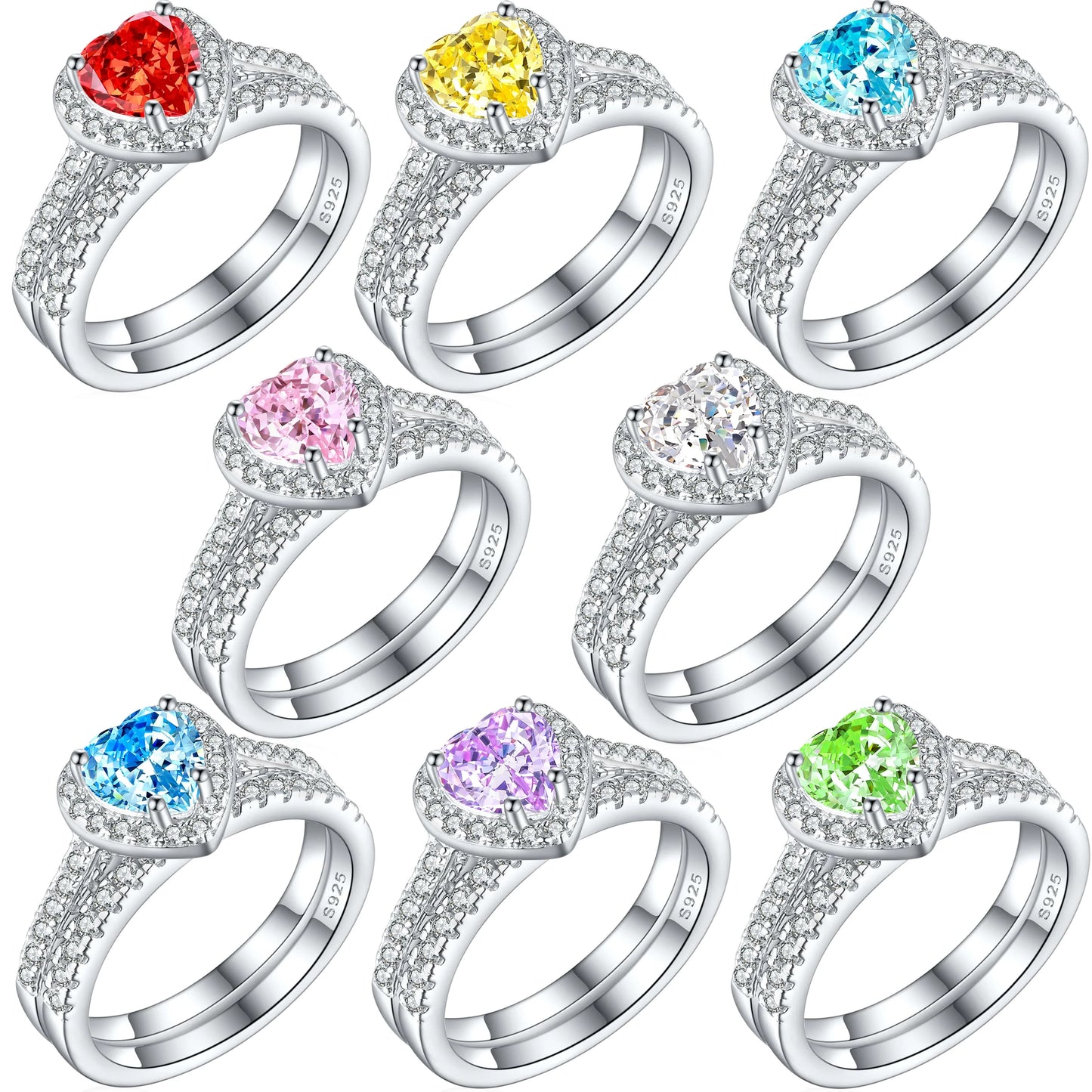 Engagement Wedding Rings Set Non Fade Luxury Crystal Women Cz Heart Fashion Diamond 925 Sterling Silver Fine Jewelry