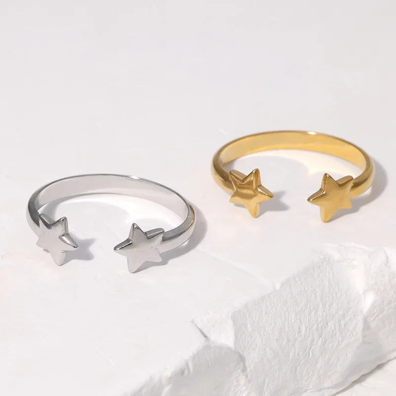 New Trendy 18K Gold Plated Open Ring Fashion Statement Stainless Steel Star Ring Jewelry Women