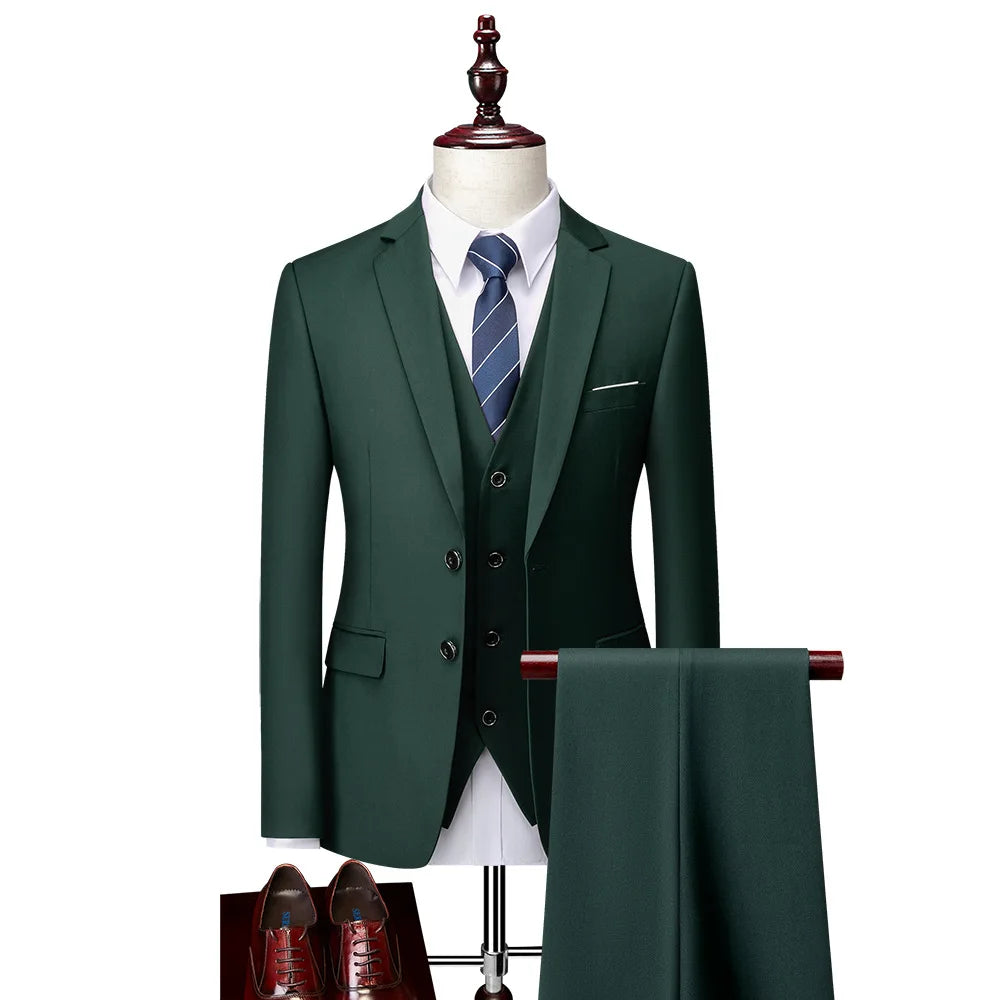 Green 2 Button Business Blazers/best Wedding Groom's Three-piece Suit Casual  Tuxedo EUR US Size XS-3XL (Jackets+Vest+Pants)