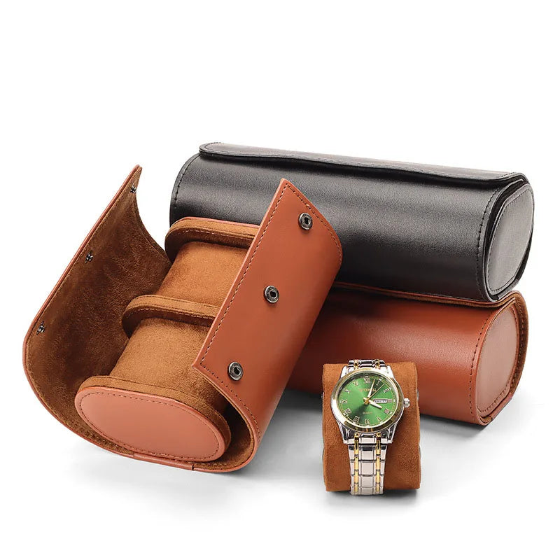 Laihe Luxury Custom Travel Watch Case 1 2 3 Slot PU Leather Roll Case for Watches Dark Brown Leather Watch Roll Case