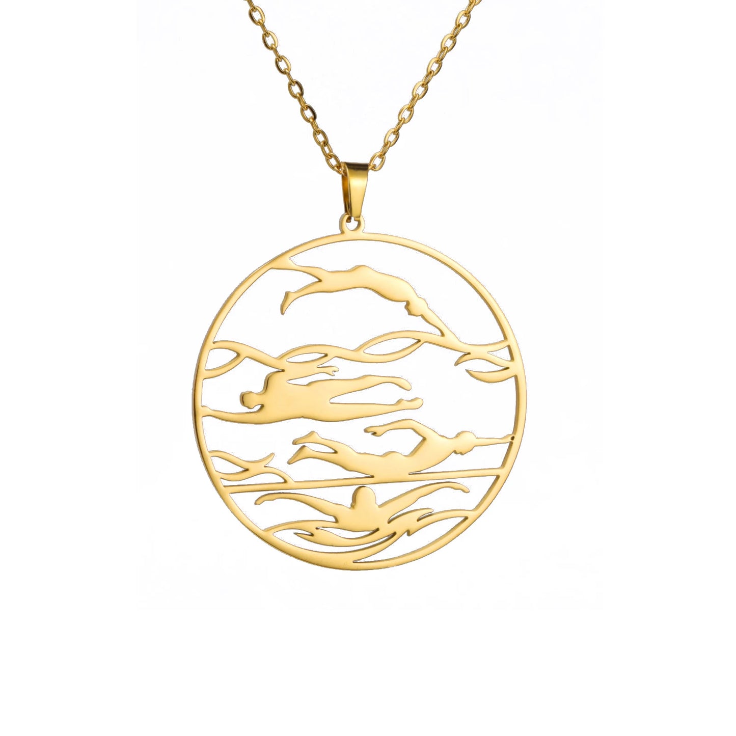 Swim Necklace for Woman Men Butterfly Freestyle Swimming Sports Pendant Chain Stainless Steel Jewelry Accessories Gift