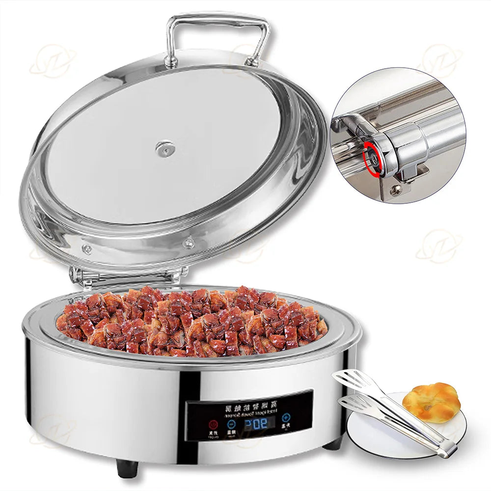 YITIAN Electric Sliver Round Buffet Stainless Steel Hotel Restaurant Food Heater With Glass Lid Buffet Server Heating Food