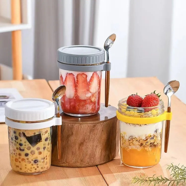 350 ML Glass Material Overnight Oats Jars Airtight Oatmeal Container With Measurement Marks