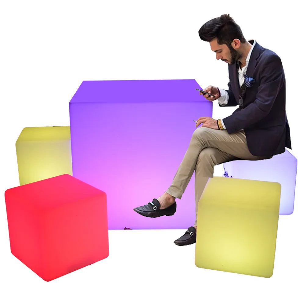 Led Cube Lighting Seat Nightclub Furniture Smart Control Rechargeable Led Plastic Cube Illuminated Led Chair