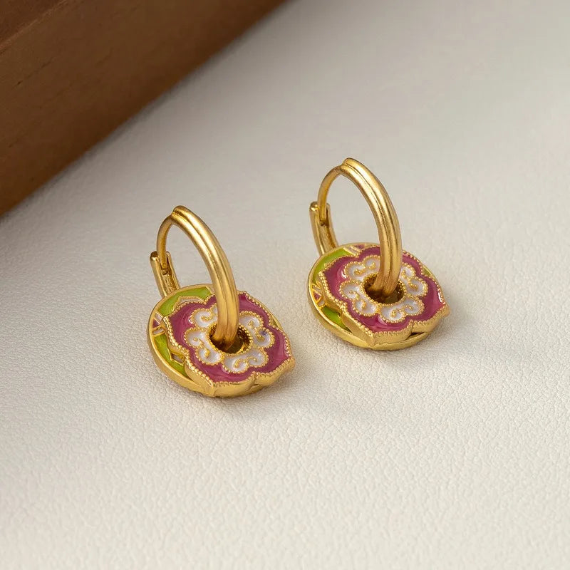 Vintage Chinese Aristocratic Enamel Oil Dripping Earrings Multiple Combinations Removable Creative Matching Jewelry for Women