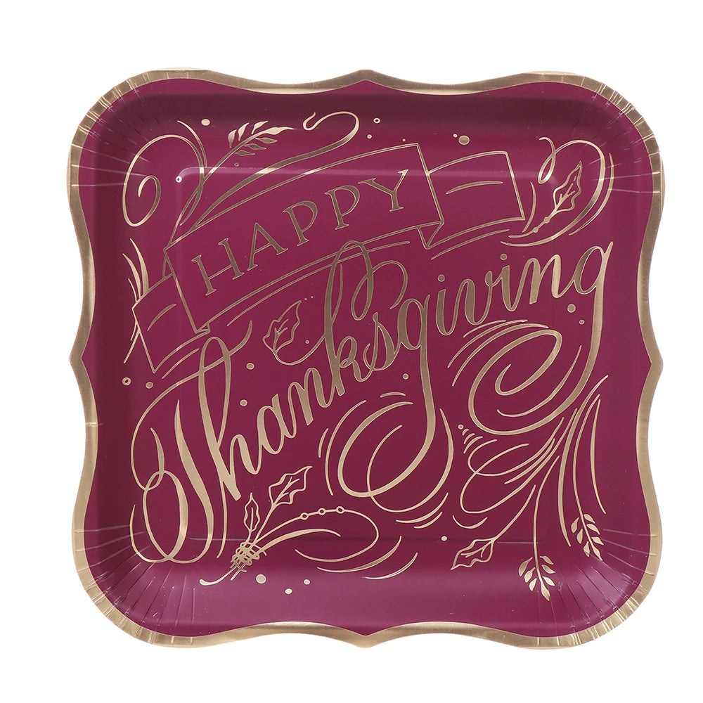 Thanksgiving Modern Environment-Friendly Disposable Paper Plates Autumn Dinner Plates Scalloped Edge Fall Theme Party Supplie