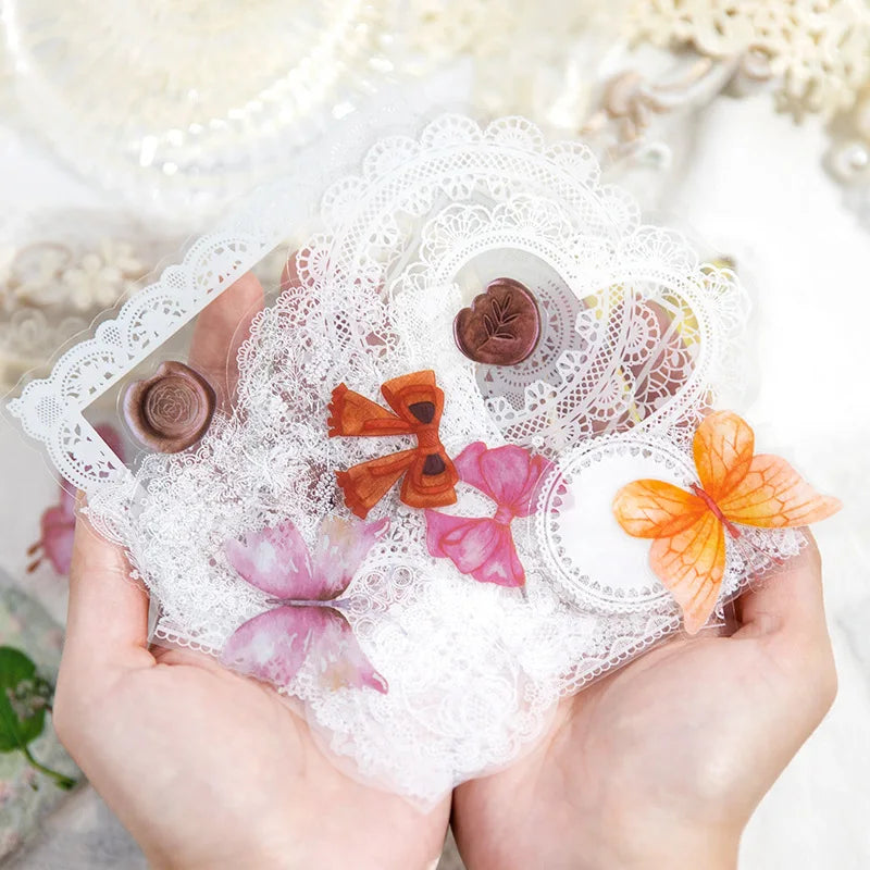 20pieces/pack Pet Sample Data Lace Back Garden Base Notebook Material Decoration Collage Message Diy 6Models