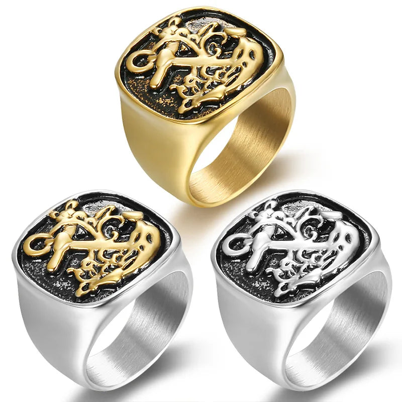 YK High Quality Simple Vintage Mili-tary Ring Ship Anchor Titanium Steel Men's Gold Steel Black Ring Custom Wholesale