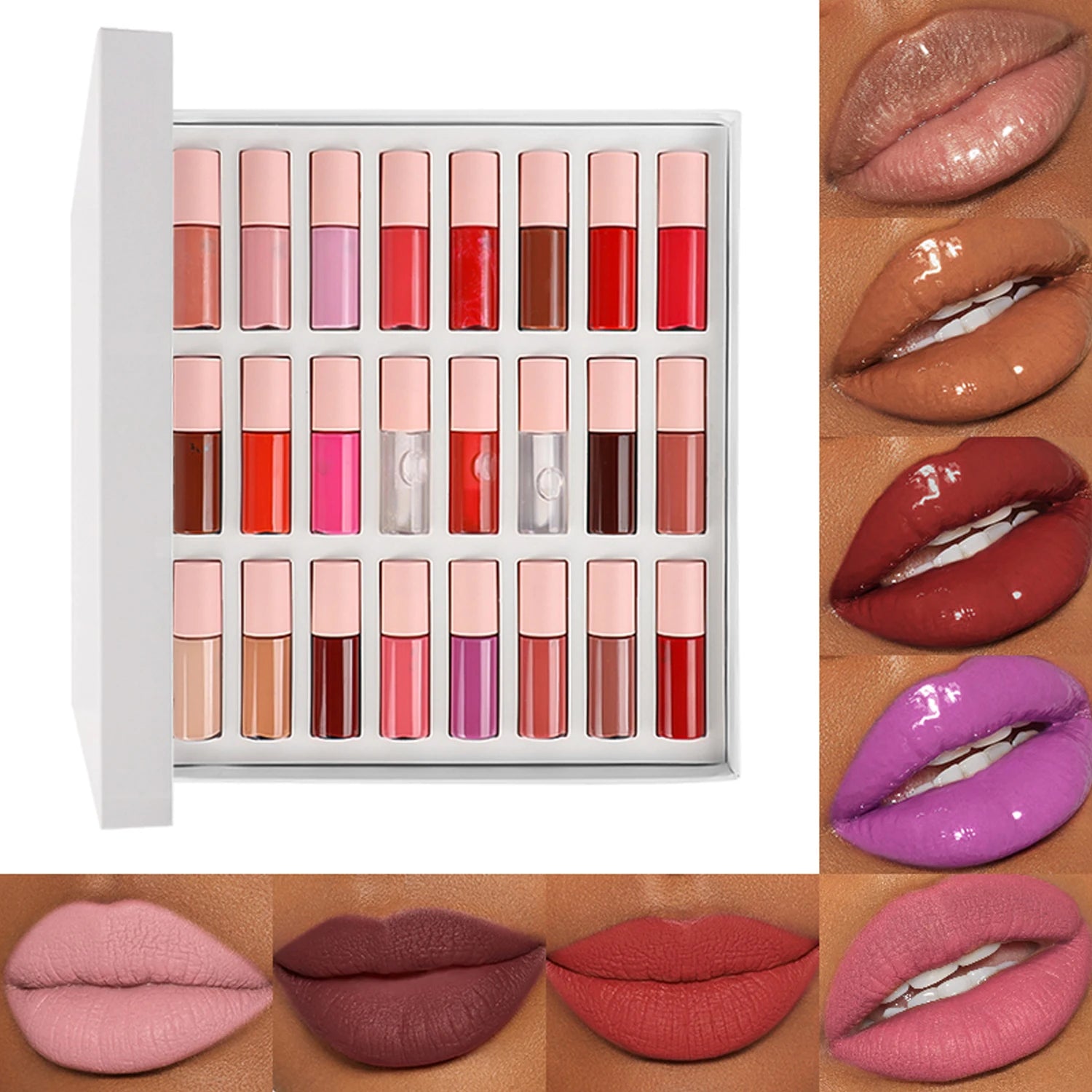 Szvilimz Cosmetic Makeup 24PCS Waterproof Lip Gloss Makeup Set Long-Lasting Non-Stick Cup
