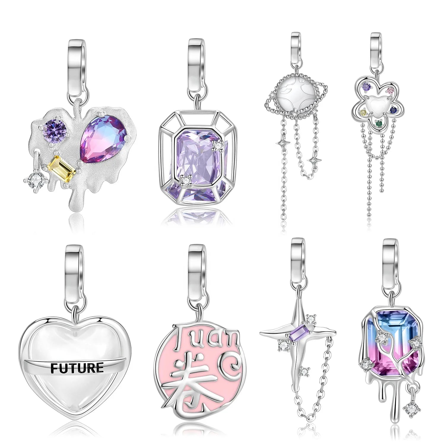 Lucky Star Flower Pendant 925 Sterling Silver Heart Charm with Sparkling Zirconia for Women Charm Bracelet Jewelry Dropshippi